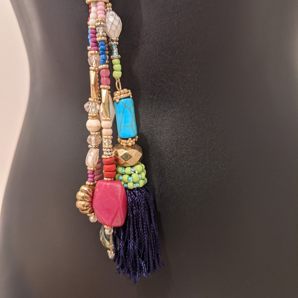 Chico's Multicolor Beaded Tassel Necklace - Picture 4 of 6